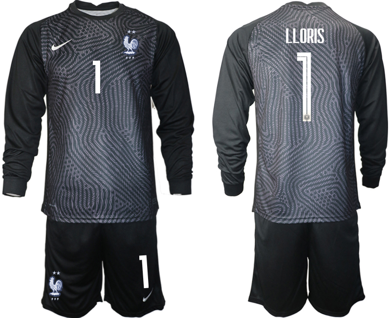 Men 2021 European Cup France black Long sleeve goalkeeper #1 Soccer Jersey